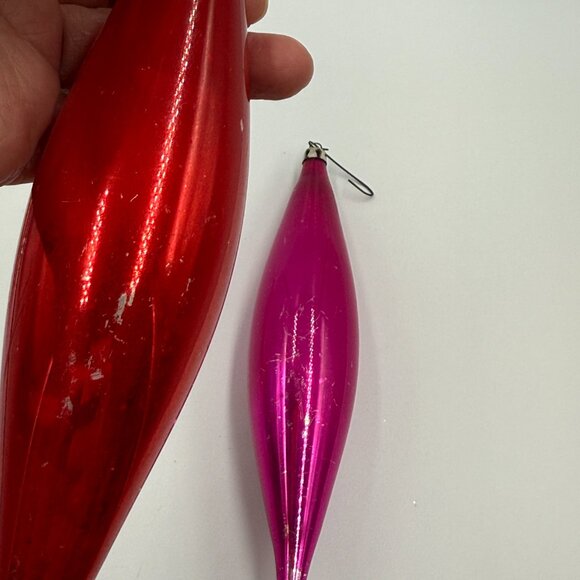 2 Vtg Poland Mercury Glass Teardrop Icicle Christmas Ornaments 8.5" Fuschia Red - Picture 13 of 15